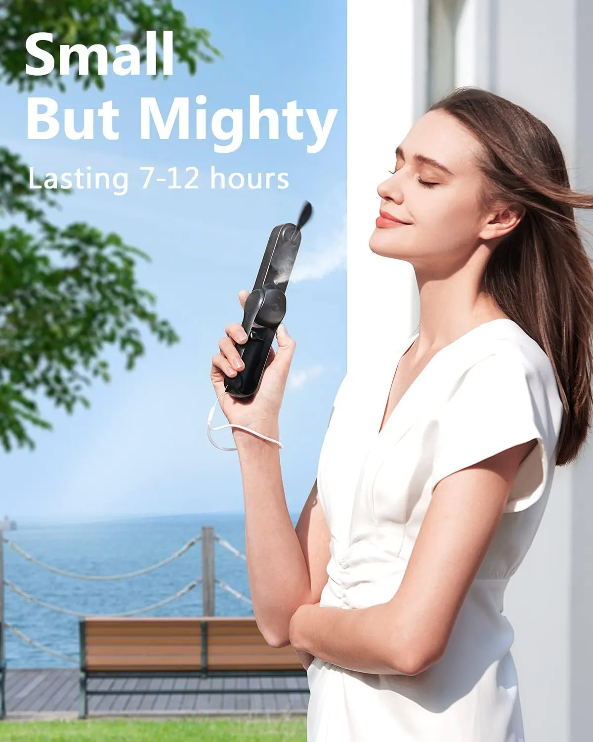 SWEETFULL Misting Handheld Personal Fan, Rechargeable Mini Spray Water Mist, Portable for Kids Women, Travel, Outdoors, Hiking, Camping, Home Office (Black)