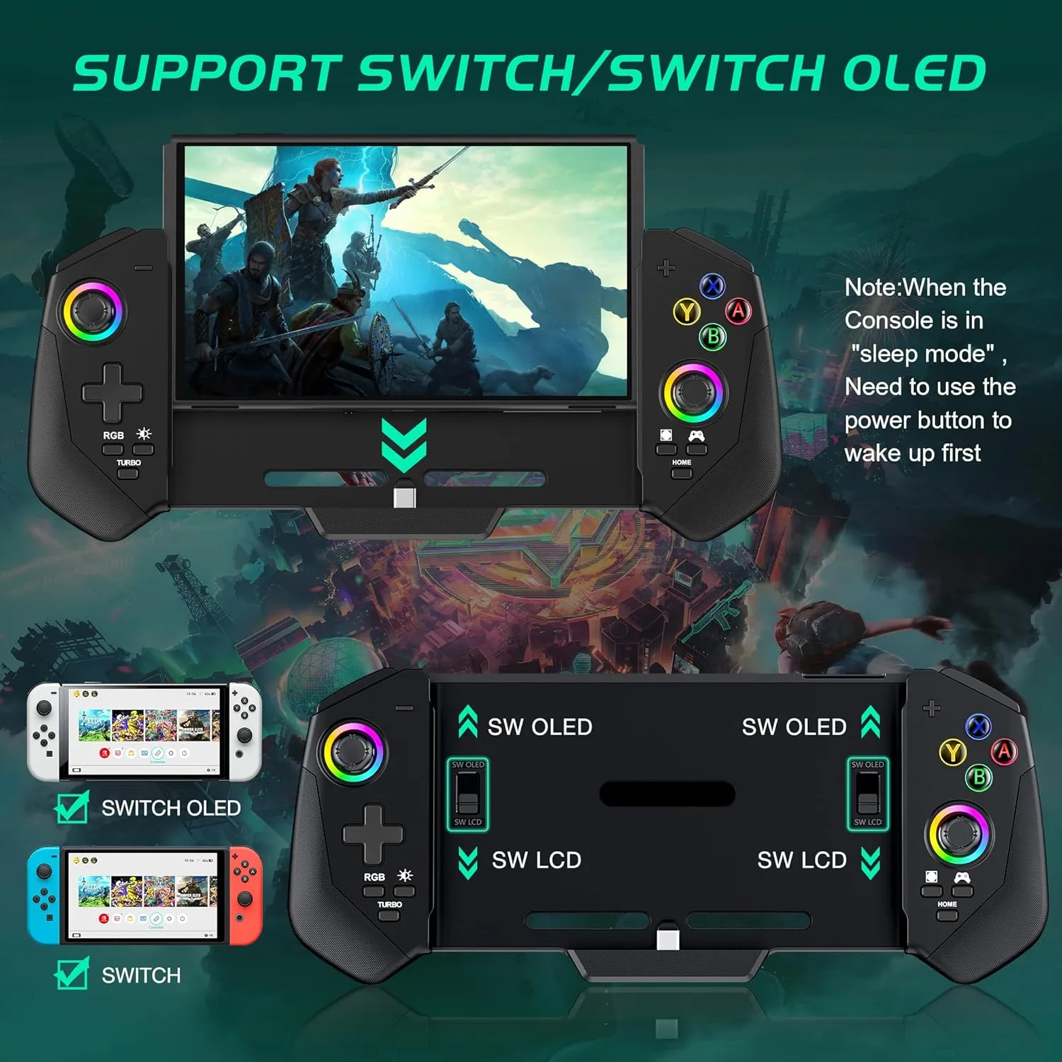 Switch Controller for Nintendo Switch/OLED, One-Piece Handheld Switch Joypad Replacement, Full-Size Grip Switch Remote Controller with Turbo/4 Game Card Slot/Dual Motor Commodore 64 Games