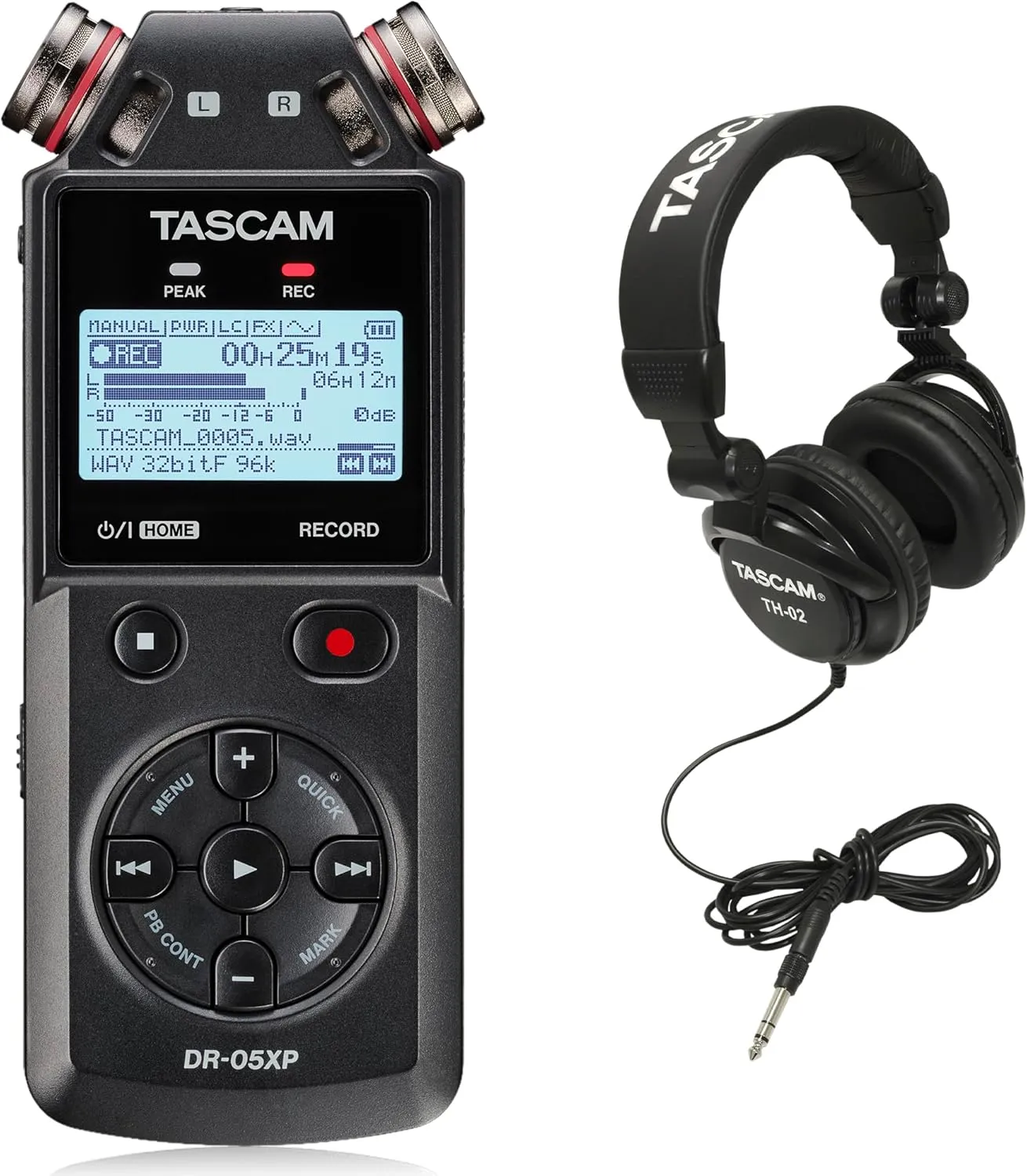 TASCAM DR-05XP Recorder and Studio Headphones Bundle