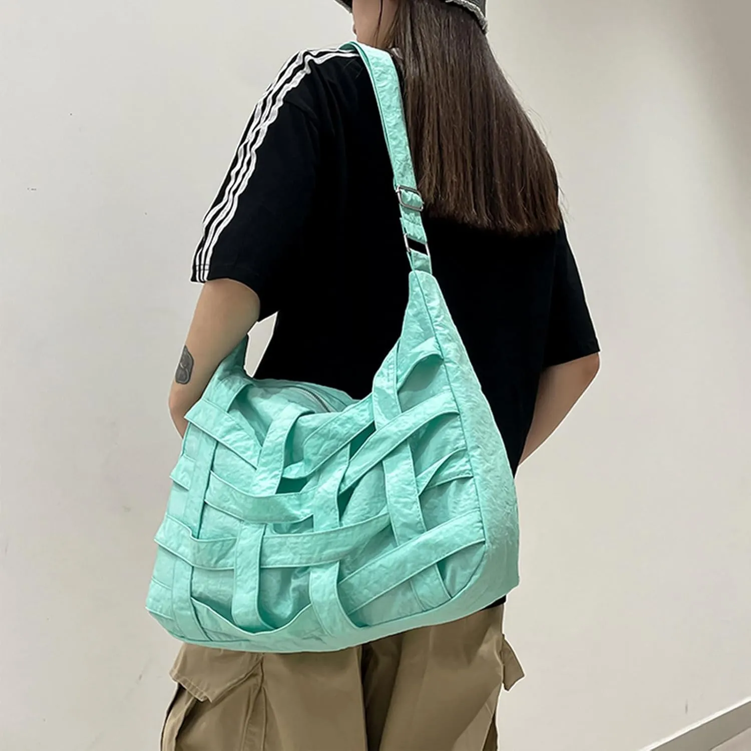 Teclado Casual Messenger Bag Interleaved Grid Nylon Crossbody Bag Chic Shoulder Bag Large Laptop Bag Travel Daypacks