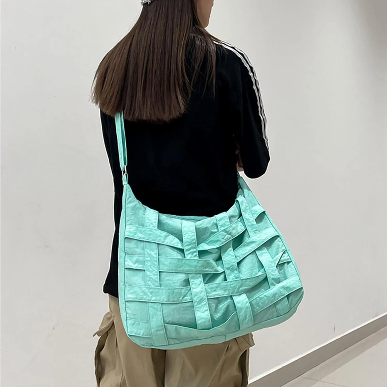 Teclado Casual Messenger Bag Interleaved Grid Nylon Crossbody Bag Chic Shoulder Bag Large Laptop Bag Travel Daypacks