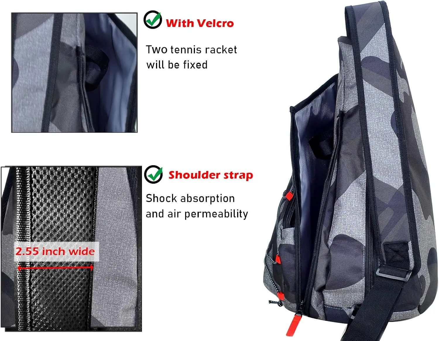 Tennis Bag for Men Women, Racquetball Pickleball Paddle Squash Sling Bags Crossbody Sports Backpack Adult with USB Charge Port