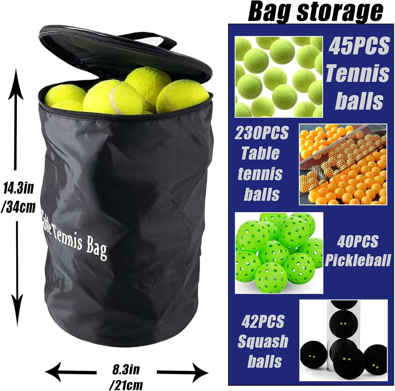 Tennis Ball Bag Portable Tennis Ball Basket 45 Capacity Tennis Balls Storage,Tennis Basket for Tennis Training,Tennis Balls Storage Bag,Baseball Ball,Table Tennis or Pickle Ball Bag Storage