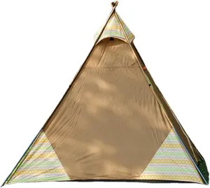 Tent Waterproof Windproof Outdoor Family Camping Tent 3-4 People Tribal Style Pyramid Tent Indoor Children's Tent (Color : Brown) (Brown)