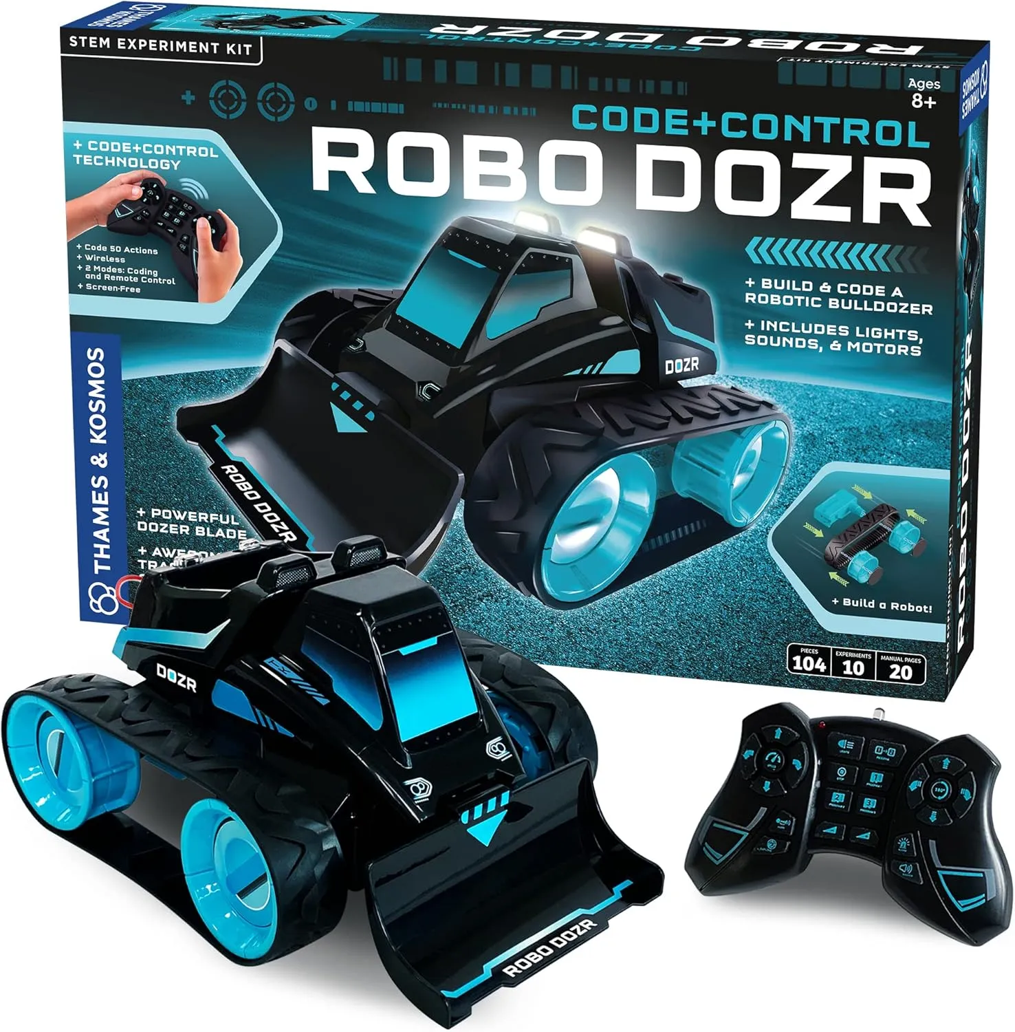 Thames & Kosmos Code Control Robo Dozr Engineering & Robotics Kit | Build & Program a Robotic Bulldozer | Includes LED Lights, Speaker, Motors, Flexible Tracks & More Durable Building Pieces