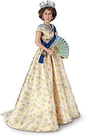 The Ashton-Drake Galleries Queen Elizabeth II Commemorative Portrait Doll, 15 Inches, Norman Hartnell Evening Dress Design