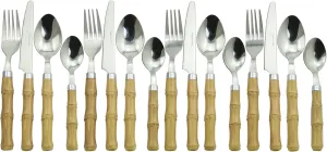 The Original Brink House Beyond Bamboo Stainless Steel Cutlery Set with Naturalistic Bamboo Handles / 16 pieces with Metal Stand, Lifestyle utensils set for home, first apartment, dorm, outdoor events