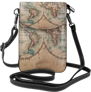The World is Hemisphere Print Small Crossbody Bags for Women Leather Cell Phone Purses Mini Leather Shoulder Handbag Adjustable Strap