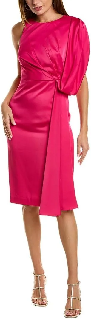 Theia One-Shoulder Satin Midi Dress