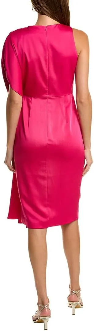 Theia One-Shoulder Satin Midi Dress