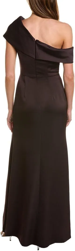Theia Satin One-Shoulder Draped Gown