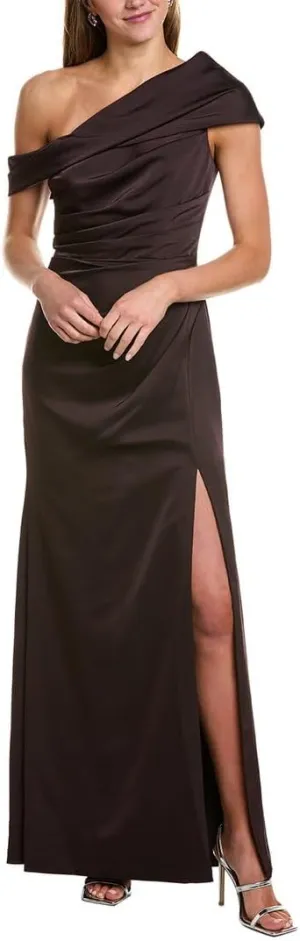 Theia Satin One-Shoulder Draped Gown