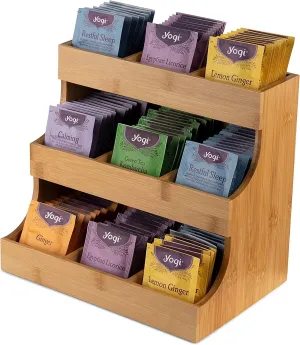 THEODORE Vertical Bamboo Tea Bag Organizer - Holds 180 Bags - Elegant Wooden Storage Box for Home, Office, Café - Also Holds Sugar Packets and Creamers
