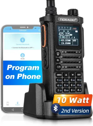 TIDRADIO TD-H8 Ham Radio 10Watt 2500mAh Capacity Survival Gear Solid Performance Handheld Walkie Talkies Wireless Programming Module with Repeater List for Camping Hunting Security(2nd Gen)