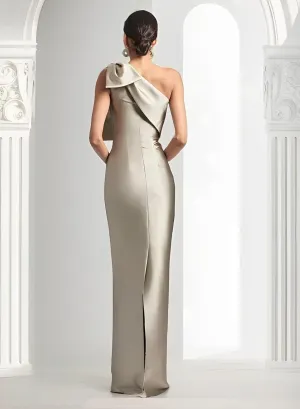 TIRAS One Shoulder Mother of The Bride Dress 2025 with Bow Long Simple Satin Mermaid Bridesmaid Dresses for Women CM386