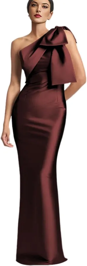 TIRAS One Shoulder Mother of The Bride Dress 2025 with Bow Long Simple Satin Mermaid Bridesmaid Dresses for Women CM386