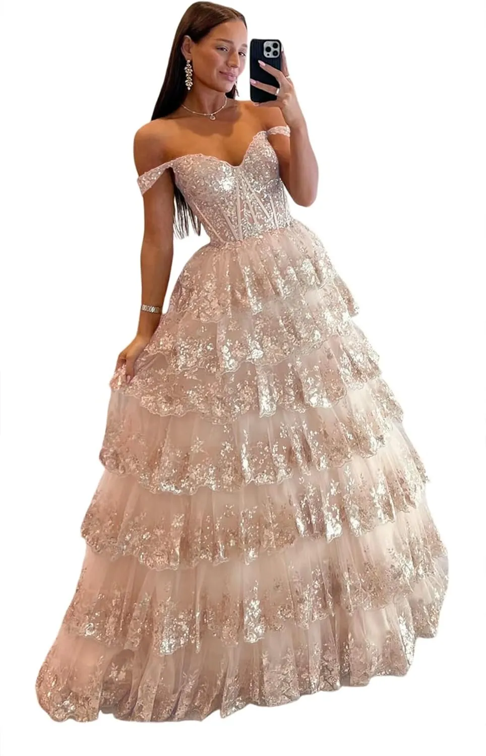 TIRAS Sweetheart Prom Dress Long with Slit Off Shoulder Lace Applique Evening Dress for Teens CM274