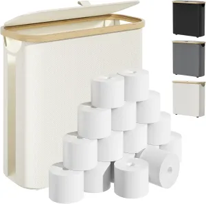 Toilet Paper Storage with Lid and Handle, 16 Roll Toilet Paper Basket Bathroom Standing Organizer, Folding Storage Bag with Foot Base, Slim Holder Container for Rolling Tissue, Towel, Toys - Beige