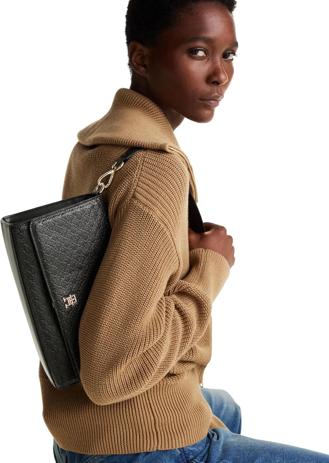 Tommy Hilfiger Monogram Shoulder Bag with Removable Crossbody Strap