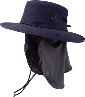 TOP-EX L/XL/XXL UV Protection Mens Sun Hat with Cooling Neck Flap Sunglass Lock Wide Brim Fishing Hats Waterproof & Packable