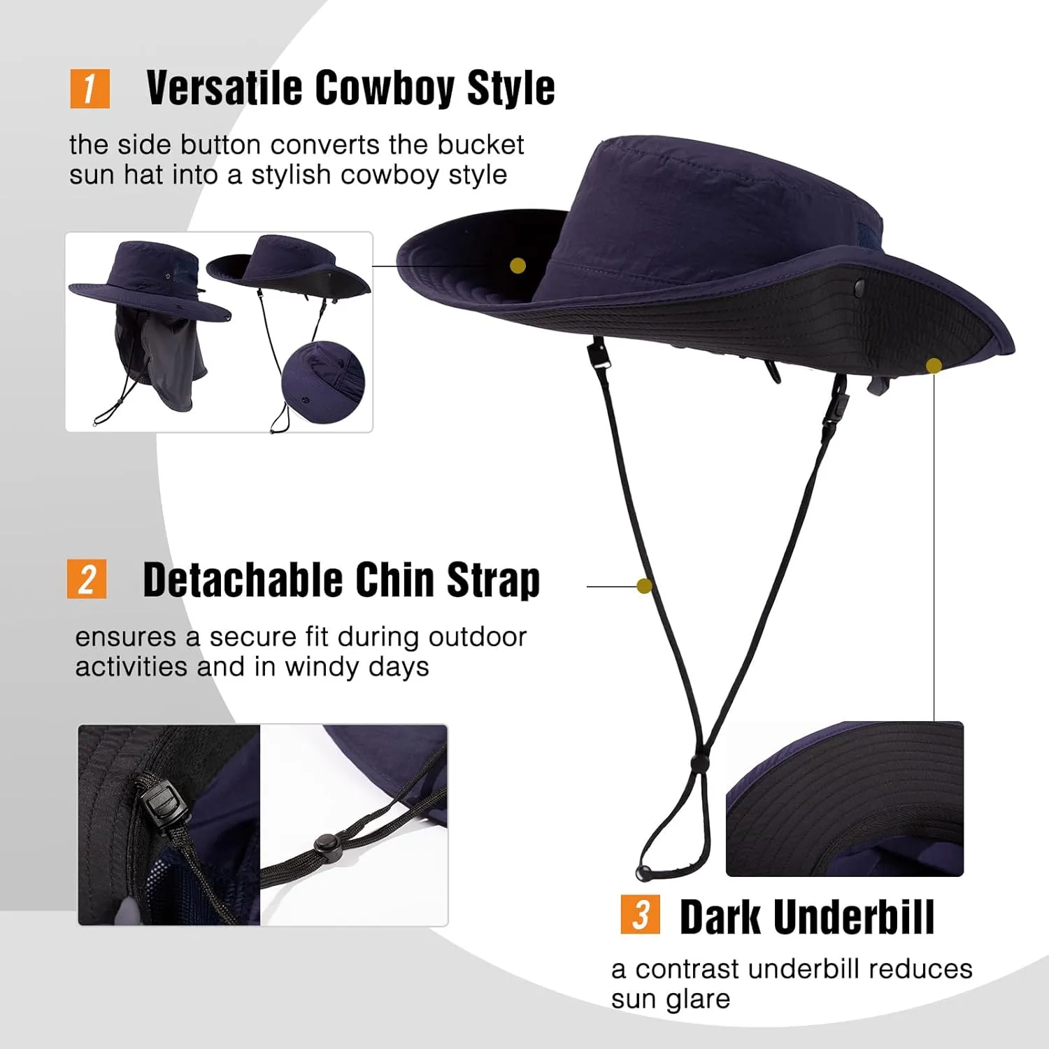 TOP-EX L/XL/XXL UV Protection Mens Sun Hat with Cooling Neck Flap Sunglass Lock Wide Brim Fishing Hats Waterproof & Packable