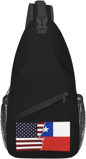 Torn Style Us And Chile Flags Crossbody Bags For Women Men Chest Backpack Gym Shoulder Bag Travel Outdoor Sports Casual Crossbody Bags