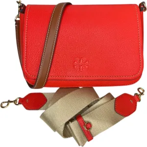 Tory Burch Women's Thea Textured Flap Crossbody Shoulder Bag (Poppy Red)