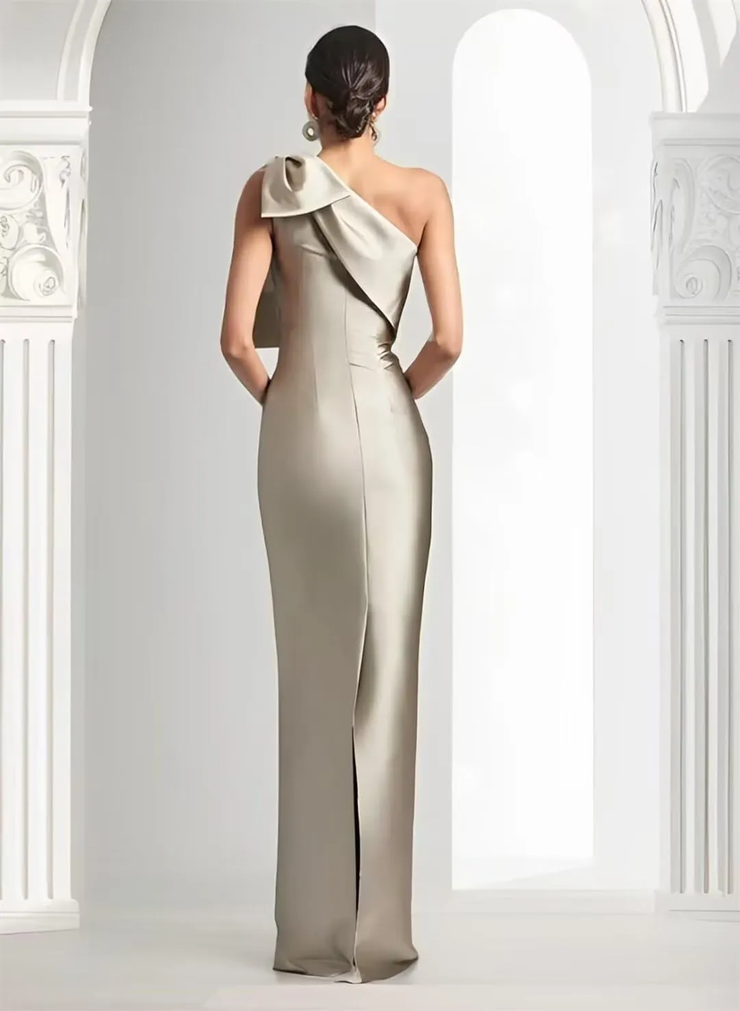 TORYEMY One Shoulder Mermaid Prom Dress with Bow 2025 Satin Long Bridesmaid Dresses Back Split Formal Evening Gown