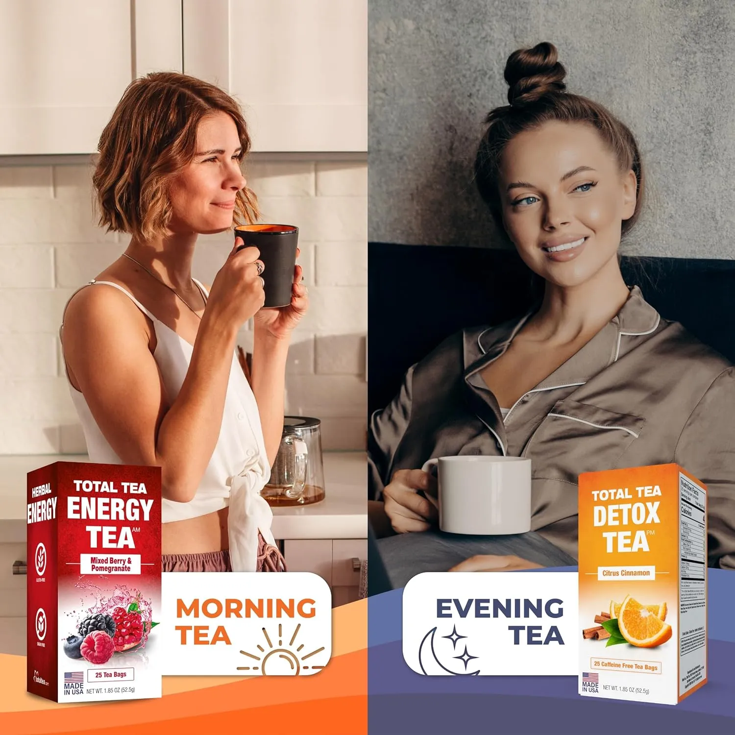 Total Tea SIimming Detox Tea Caffeine Free - Herbal Tea with Chamomile, Hibiscus & Ginger Root for Colon Cleanse – Natural Citrus & Cinnamon Herbal Tea for Digestive Health (25-Pack, Citrus & Cinnamon)