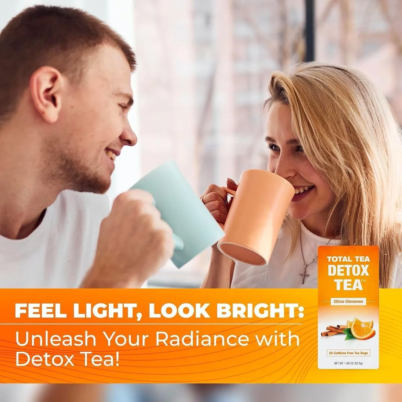 Total Tea SIimming Detox Tea Caffeine Free - Herbal Tea with Chamomile, Hibiscus & Ginger Root for Colon Cleanse – Natural Citrus & Cinnamon Herbal Tea for Digestive Health (25-Pack, Citrus & Cinnamon)