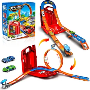 Toy Car Track Set for Boys Kids Age 3-5 4-7 8-12, Educational Playset Race Track to Create Multiple Configurations,Birthday Gift for Kids(Red)