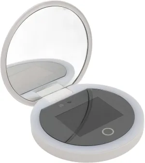 Travel Compact Mirror with UV Camera for Sunscreen Test, 360 Degree Fill Light & 3 Brightness Adjustment & 2X Magnification Portable Lighted Rechargeable Mirror for Handbag Pocket