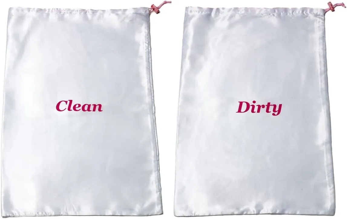 Travel Essentials Satin Clean and Dirty Laundry-Undergarment Garment bag with Locking Drawstring Closure. Rip Resistant Material 22L x 15W