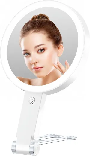 Travel Makeup Mirror with Light 1X/20X Magnifying Mirror with 3 Color Lights Modes Double Sided USB Rechargeable Compact Led Lighted Portable Cosmetic Mirror with Handheld Vanity Mirror (20X)