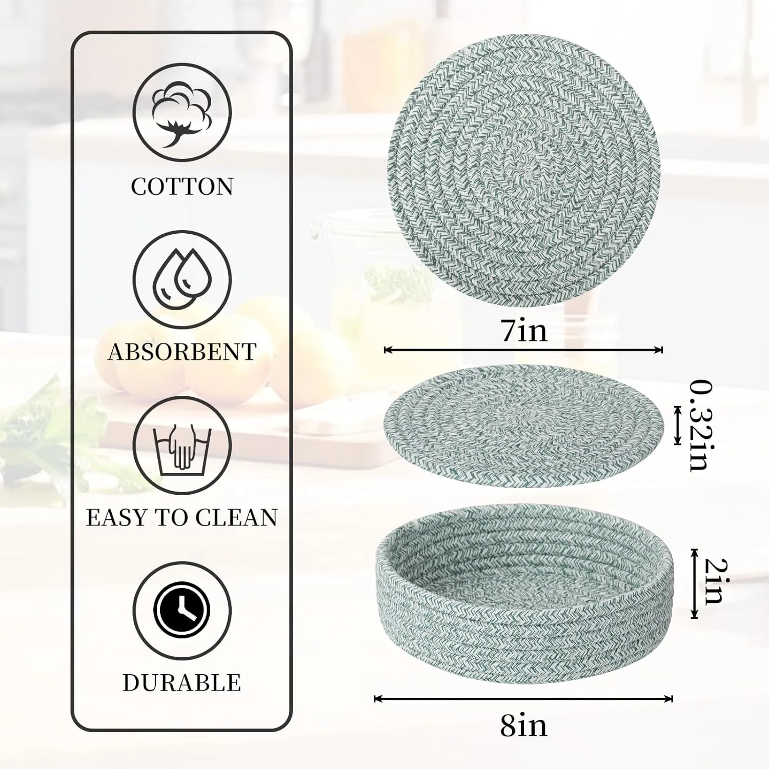 Trivets for Hot Dishes, Pots and Pans, Heat Resistant Hot Pads with Storage Basket, Pot Holders for Kitchen Countertop, Trivet Mats Home Essentials Farmhouse Decor (Green 5 Pcs)