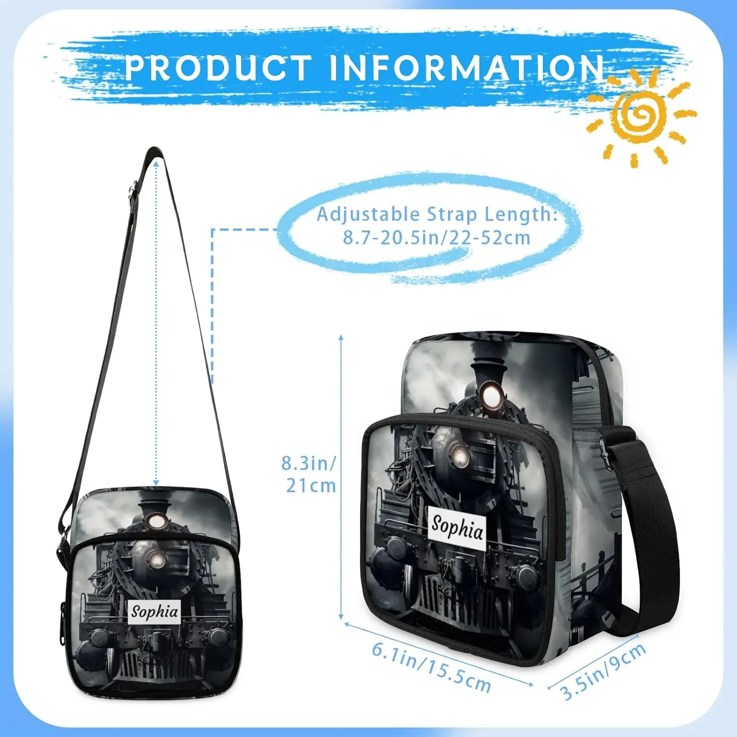 TropicalLife Personalized Crossbody Bag for Women Men Custom Name Messenger Bags