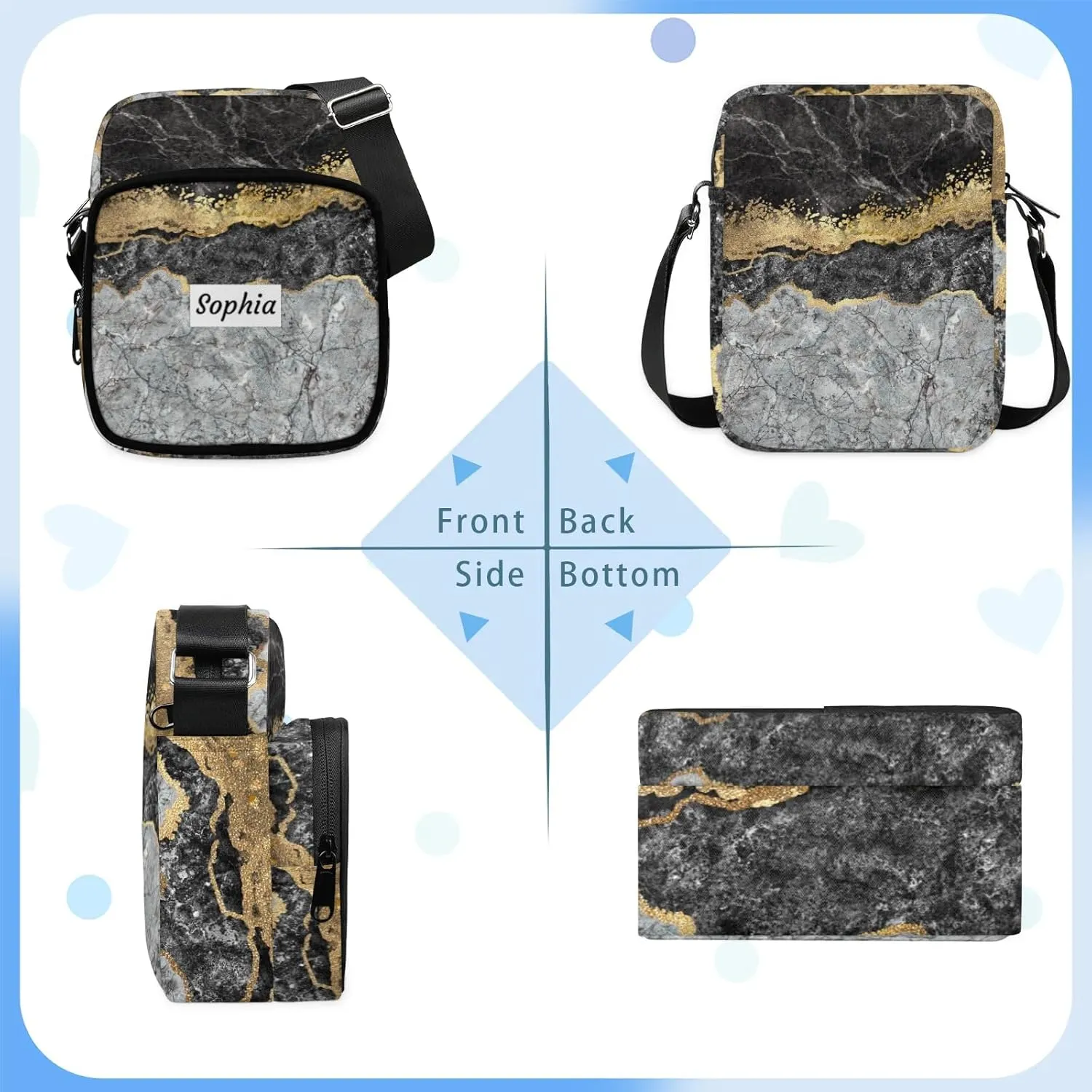 TropicalLife Personalized Crossbody Bag for Women Men Custom Name Messenger Bags