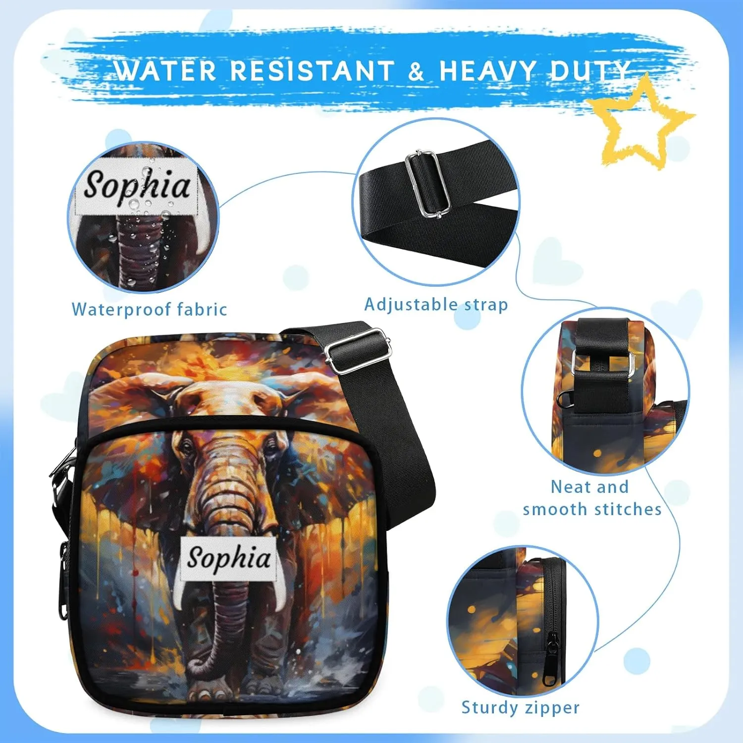 TropicalLife Personalized Crossbody Bag for Women Men Custom Name Messenger Bags
