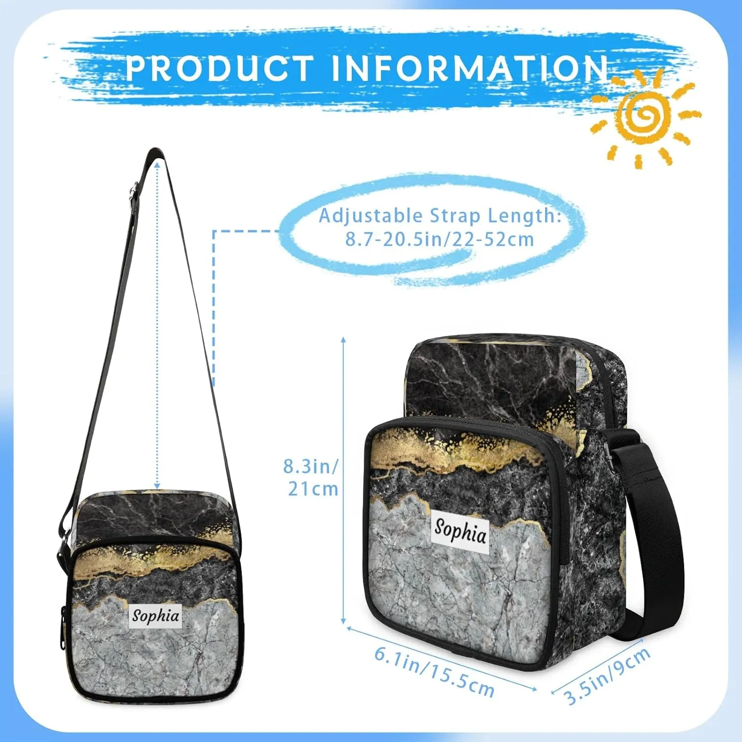 TropicalLife Personalized Crossbody Bag for Women Men Custom Name Messenger Bags