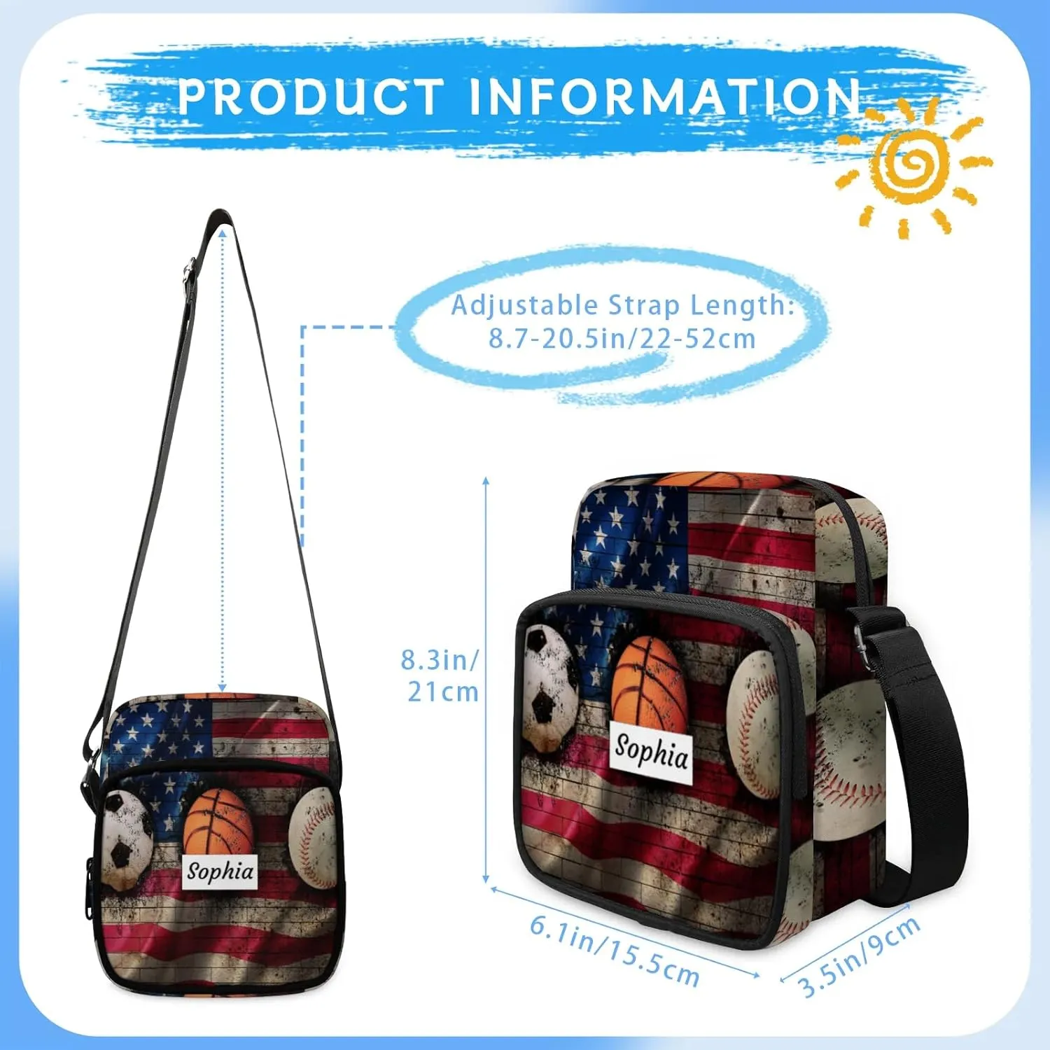 TropicalLife Personalized Crossbody Bag for Women Men Custom Name Messenger Bags