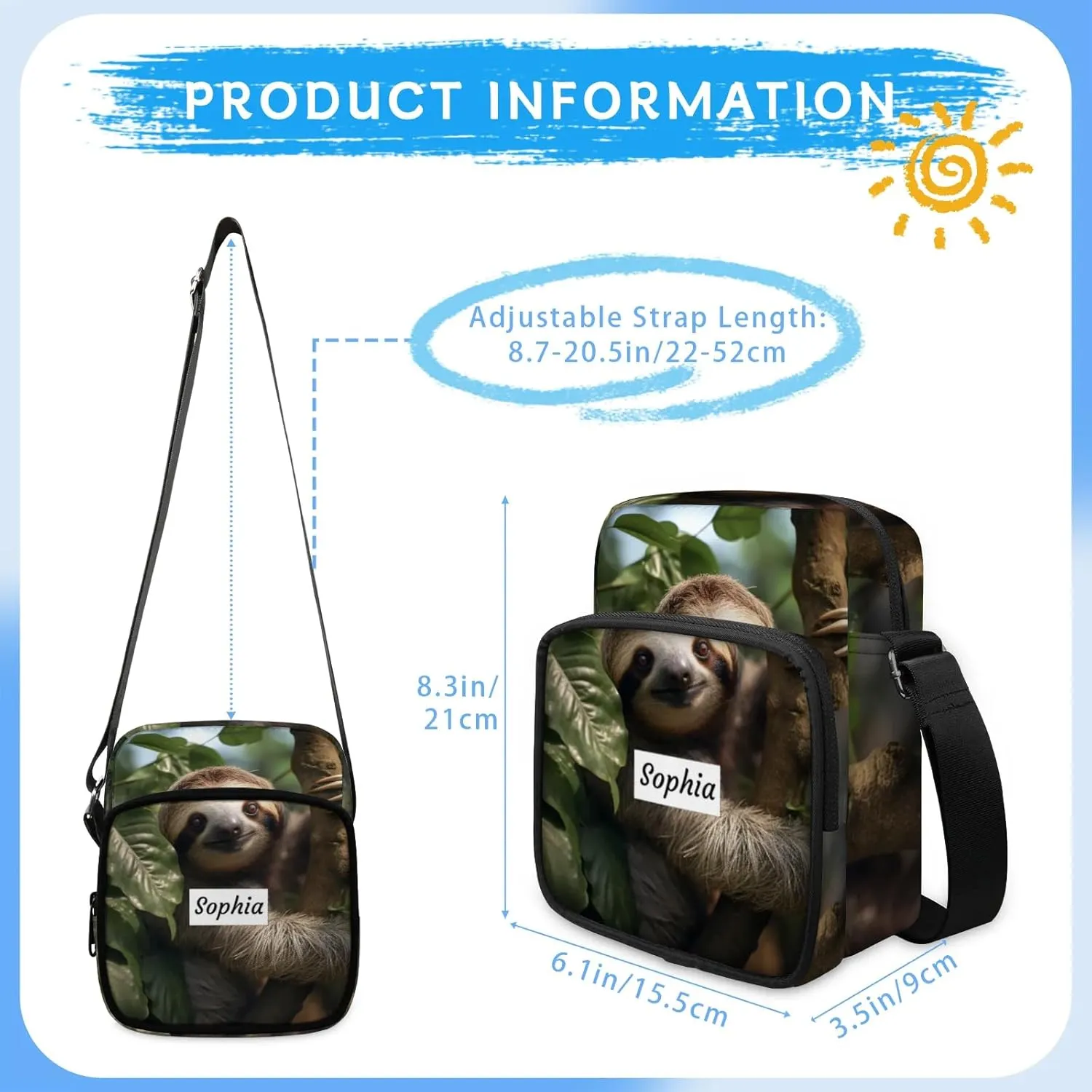 TropicalLife Personalized Crossbody Bag for Women Men Custom Name Messenger Bags