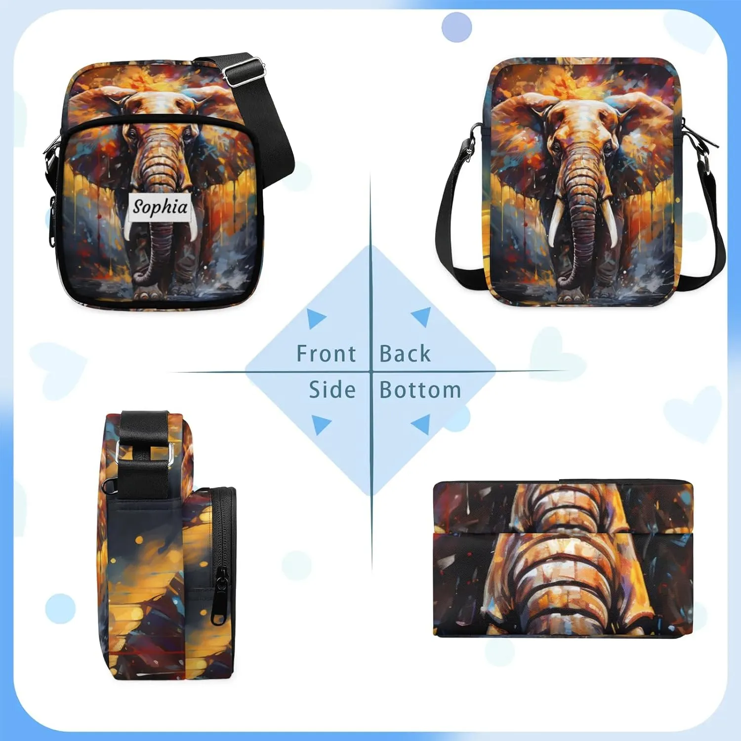 TropicalLife Personalized Crossbody Bag for Women Men Custom Name Messenger Bags