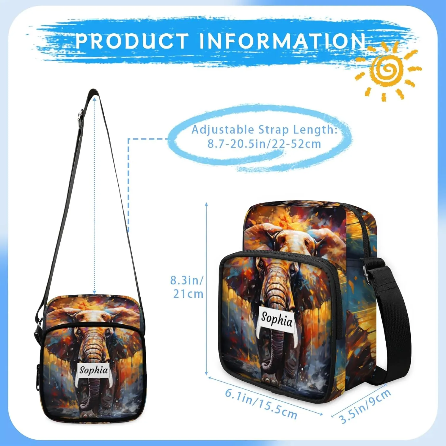 TropicalLife Personalized Crossbody Bag for Women Men Custom Name Messenger Bags