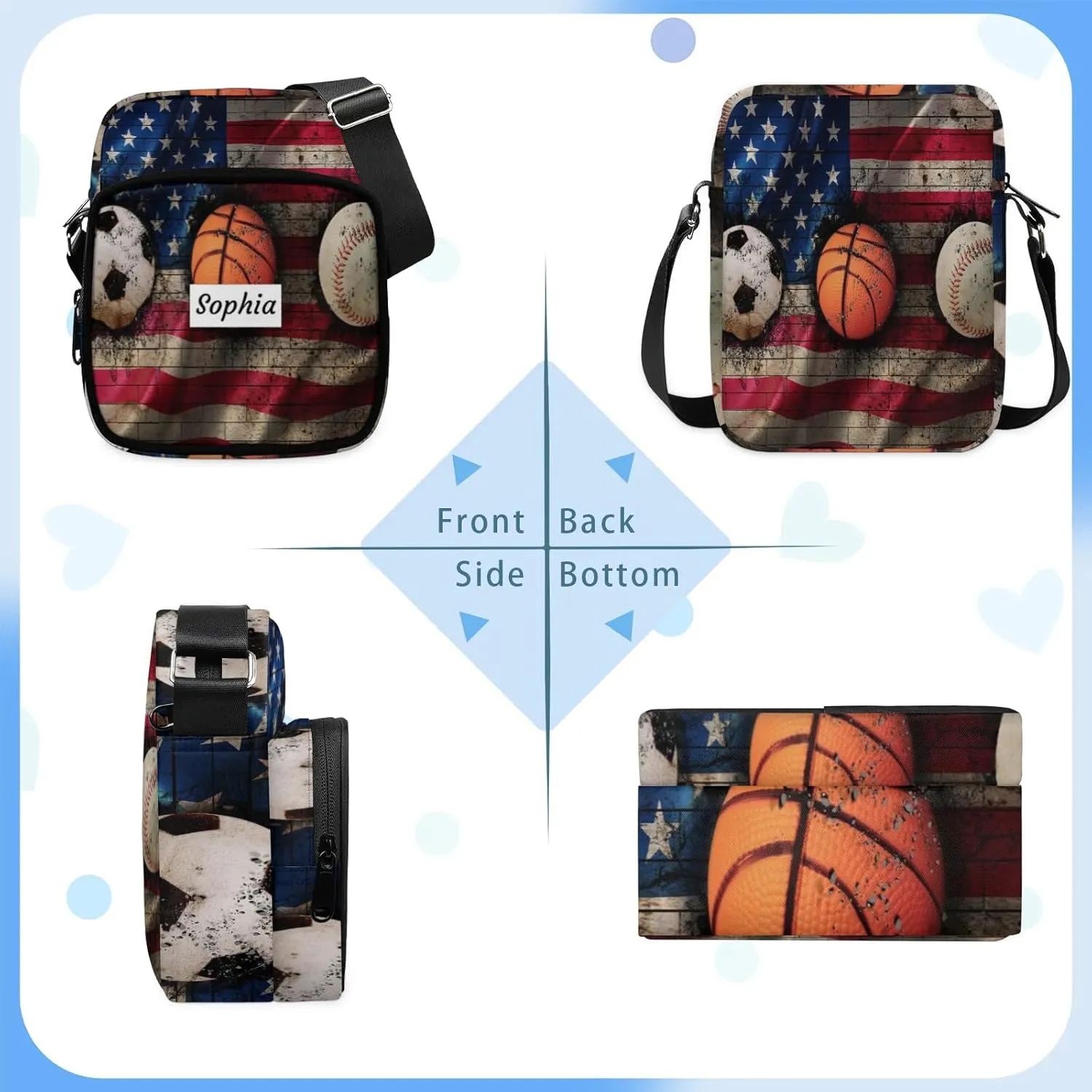 TropicalLife Personalized Crossbody Bag for Women Men Custom Name Messenger Bags