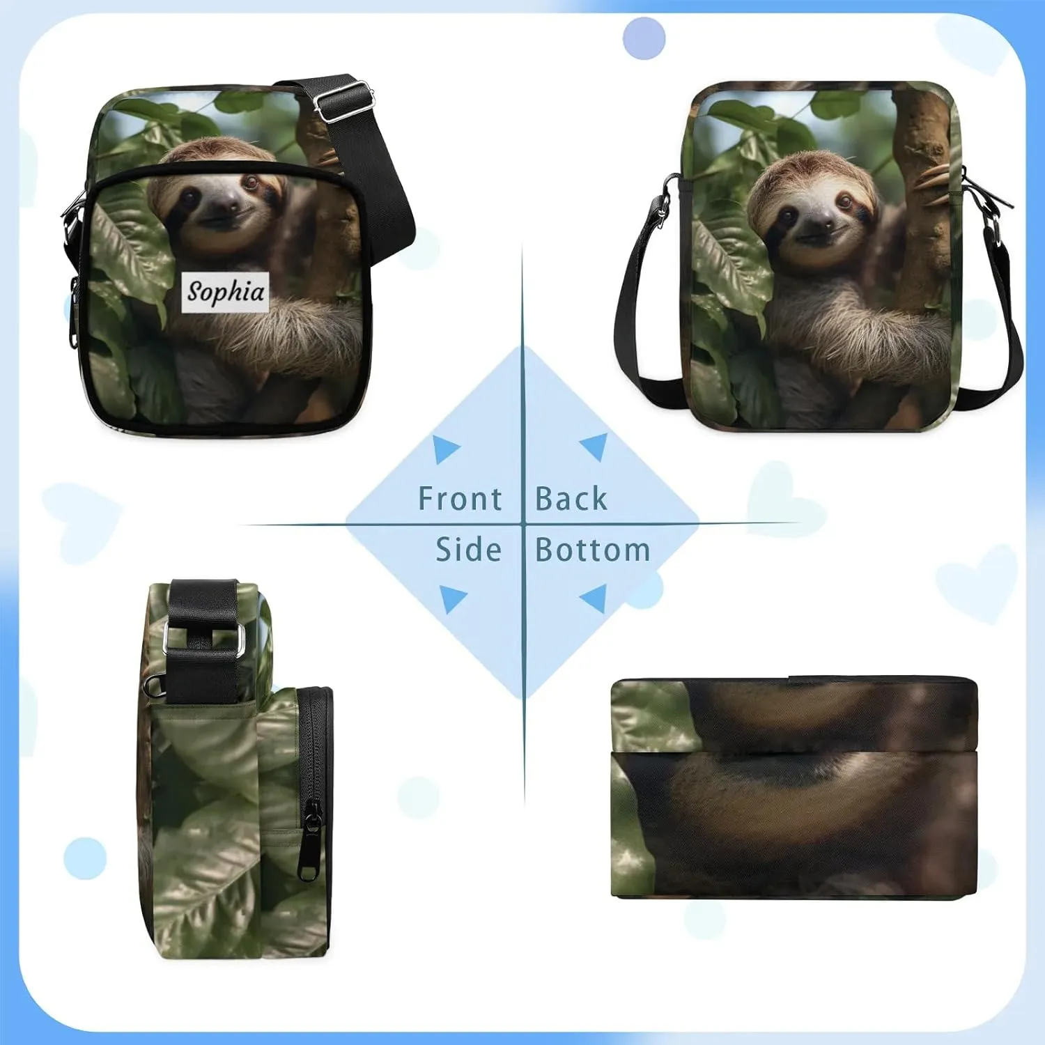 TropicalLife Personalized Crossbody Bag for Women Men Custom Name Messenger Bags