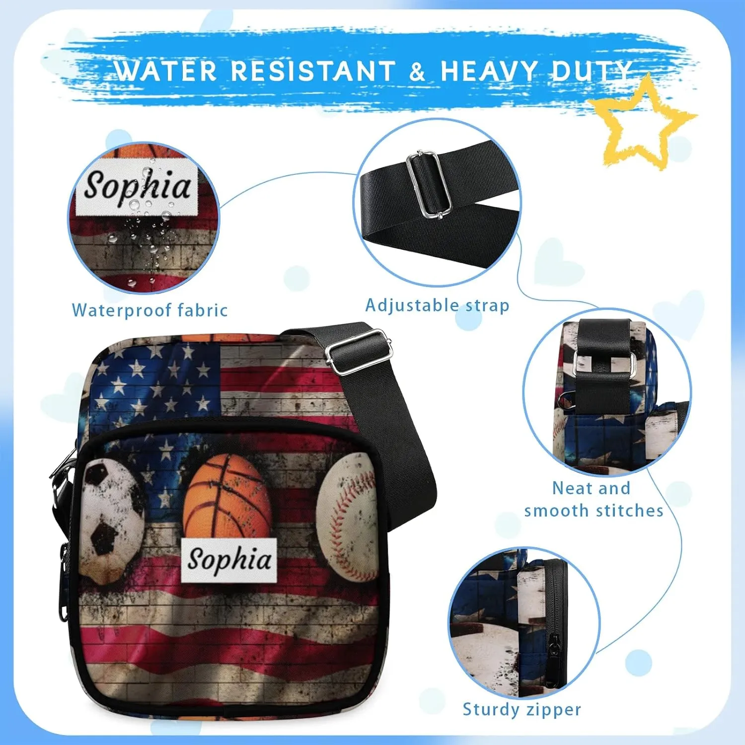 TropicalLife Personalized Crossbody Bag for Women Men Custom Name Messenger Bags