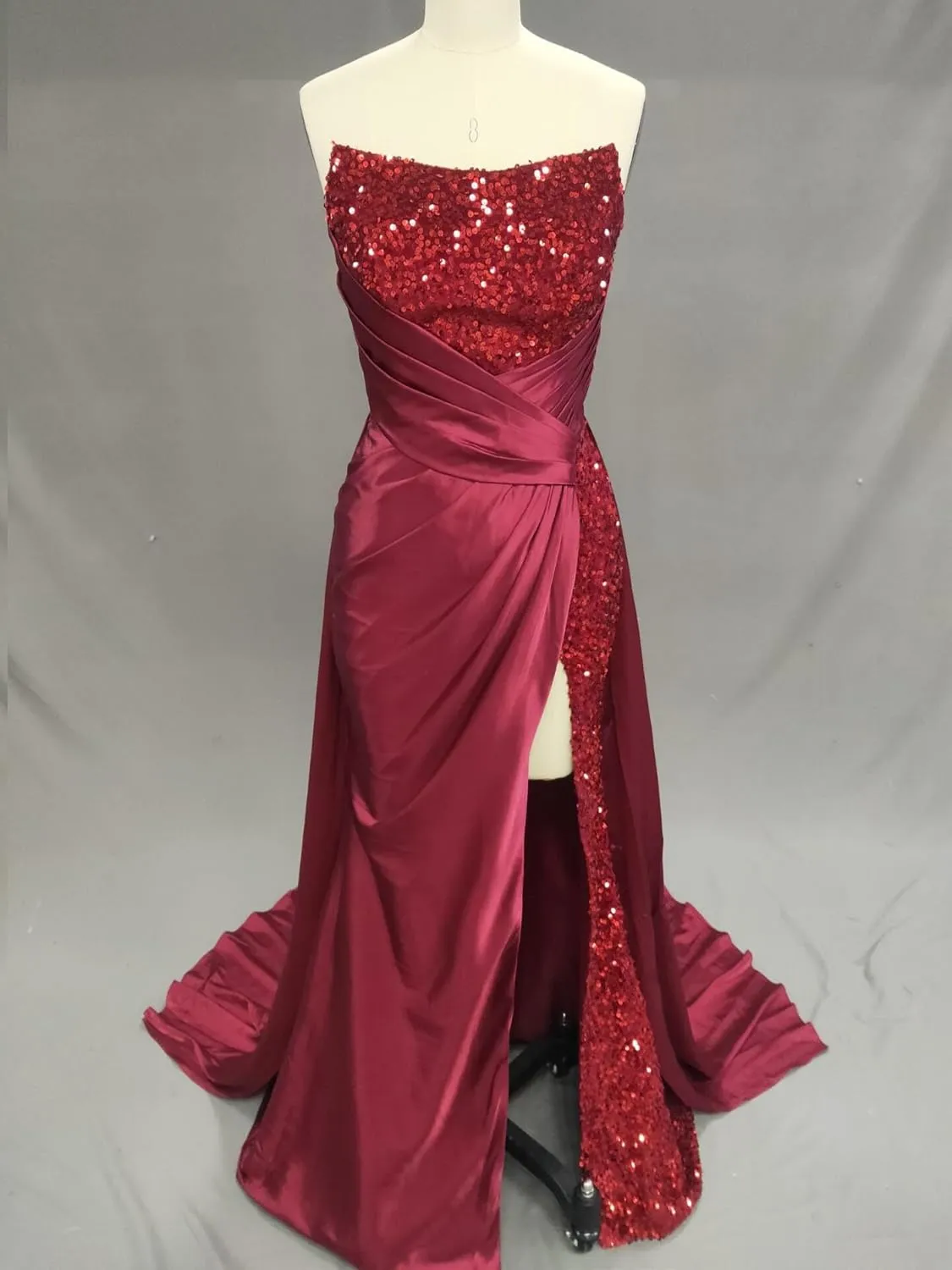 Tsbridal Glitter Sequin Prom Dresses Satin Mermaid Slit Formal Evening Dress Sparkly Long Wedding Guest Gown with Train