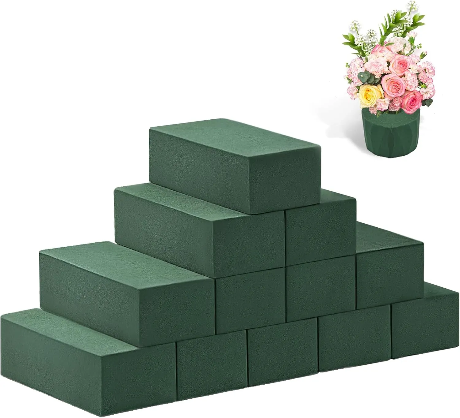 Tunnkit 12 Pcs Wet & Dry Floral Foam Blocks for Fresh and Artificial Flower Arrangement，(7.8" L x 3.5" W x 2.4" H) Flower Foam Brick Florist Foam for DIY Craft Wedding Home Decorations