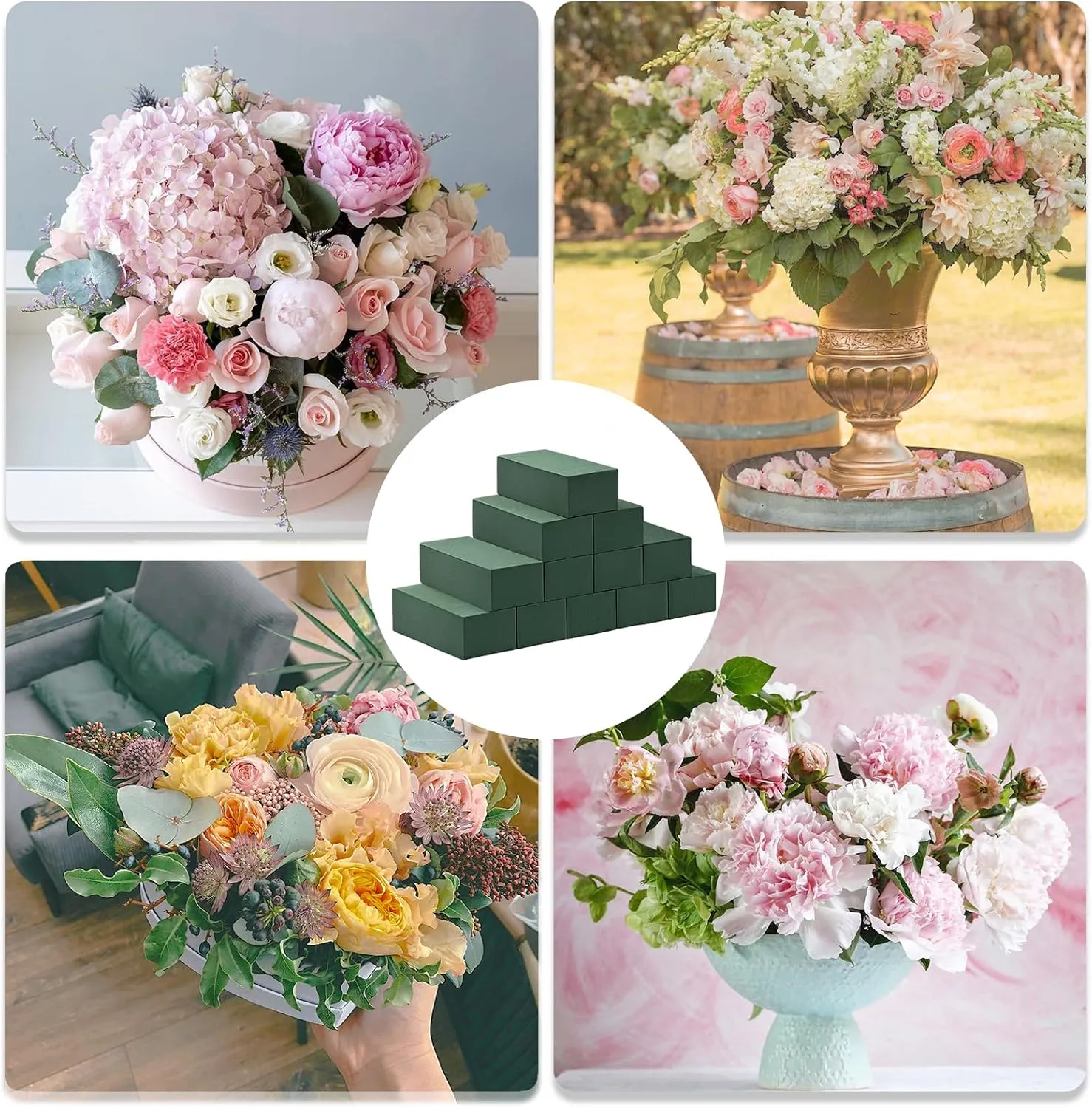 Tunnkit 12 Pcs Wet & Dry Floral Foam Blocks for Fresh and Artificial Flower Arrangement，(7.8" L x 3.5" W x 2.4" H) Flower Foam Brick Florist Foam for DIY Craft Wedding Home Decorations