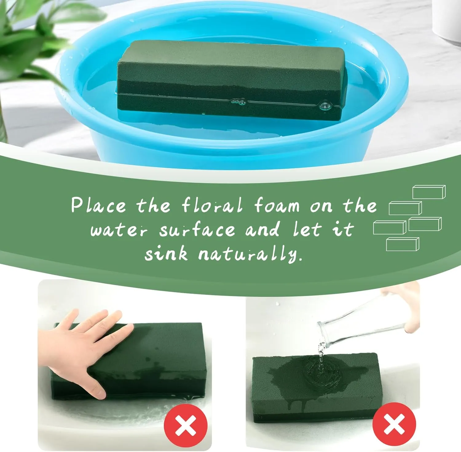 Tunnkit 12 Pcs Wet & Dry Floral Foam Blocks for Fresh and Artificial Flower Arrangement，(7.8" L x 3.5" W x 2.4" H) Flower Foam Brick Florist Foam for DIY Craft Wedding Home Decorations